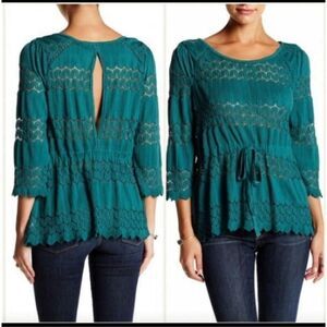 Free People Green Fire Island Lace Crochet top